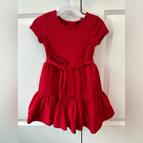 Polo Ralph Lauren Girls Red Tiered Stretch Interlock Dress (Size 3/3T) - Picture 1 of 6